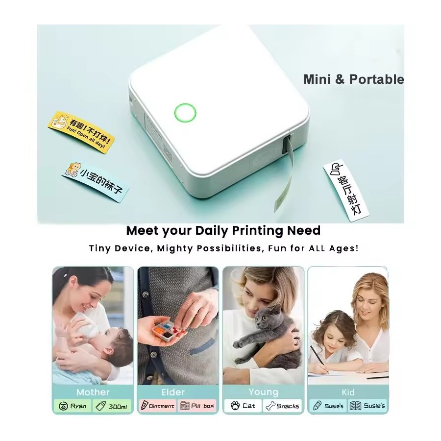 Mini Stampante Etichette Termica P0 | Bluetooth Portatile | Per Cavi Elettrici 12-14mm