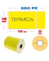 Rotolo di 350 etichette termiche dirette adesive, colore giallo, formato spedizione 100 x 150 mm con anima da 25 mm.