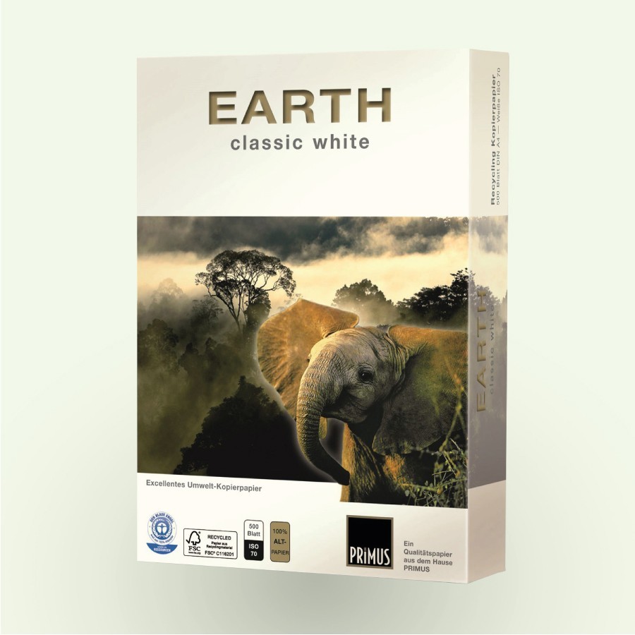 5 pz Earth Classic White - Carta riciclata - formato A4 21x297cm 80gr per ufficio, stampa e fotocopie