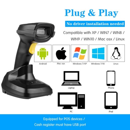 Scanner Barcode 1D 2D QR Wireless 2.4G Bluetooth A66DZ-E