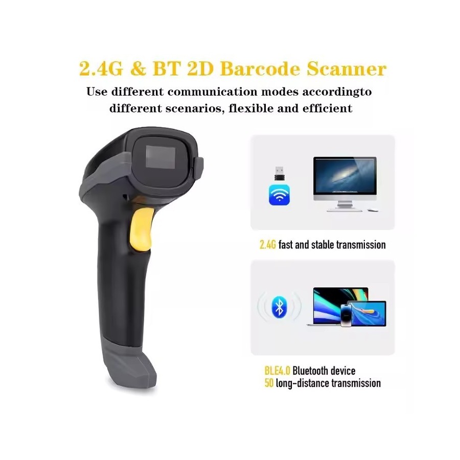Scanner Barcode 1D 2D QR Wireless 2.4G Bluetooth A66DZ-E