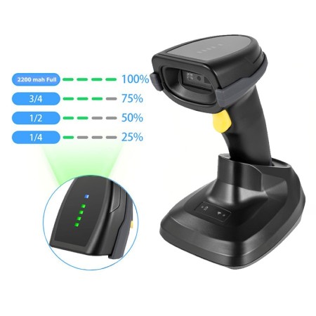 Dettaglio dello scanner A66DZ-E: i 4 LED verdi indicano in modo chiaro lo stato di carica della batteria.