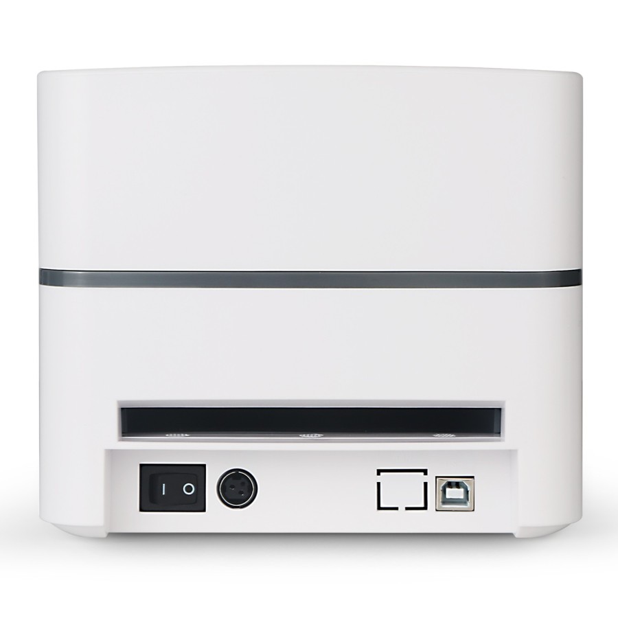 Vista posteriore della stampante M4201 bianca con porta USB e connessione WiFi