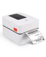 Stampante termica M4201 bianca con etichetta di spedizione in uscita