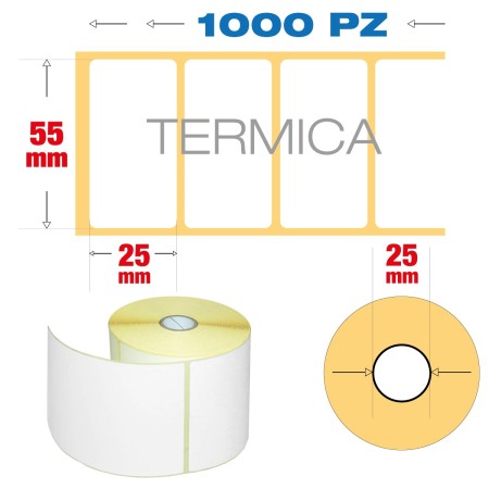 55 x 25 mm, f. 25 - Rotolo n°1000 etichette termiche adesive