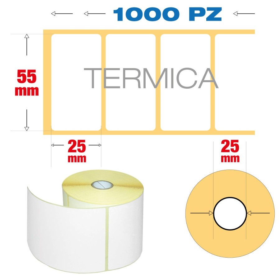 55 x 25 mm, f. 25 - Rotolo n°1000 etichette termiche adesive