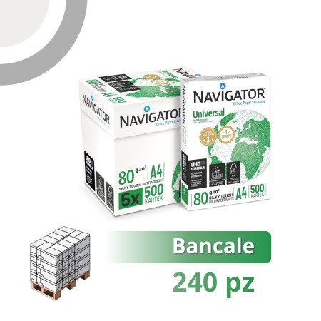 Bancale 240 risme Formato A4 Navigator Universal risma carta A4 21x29,7cm 80gr per ufficio, stampa e fotocopie