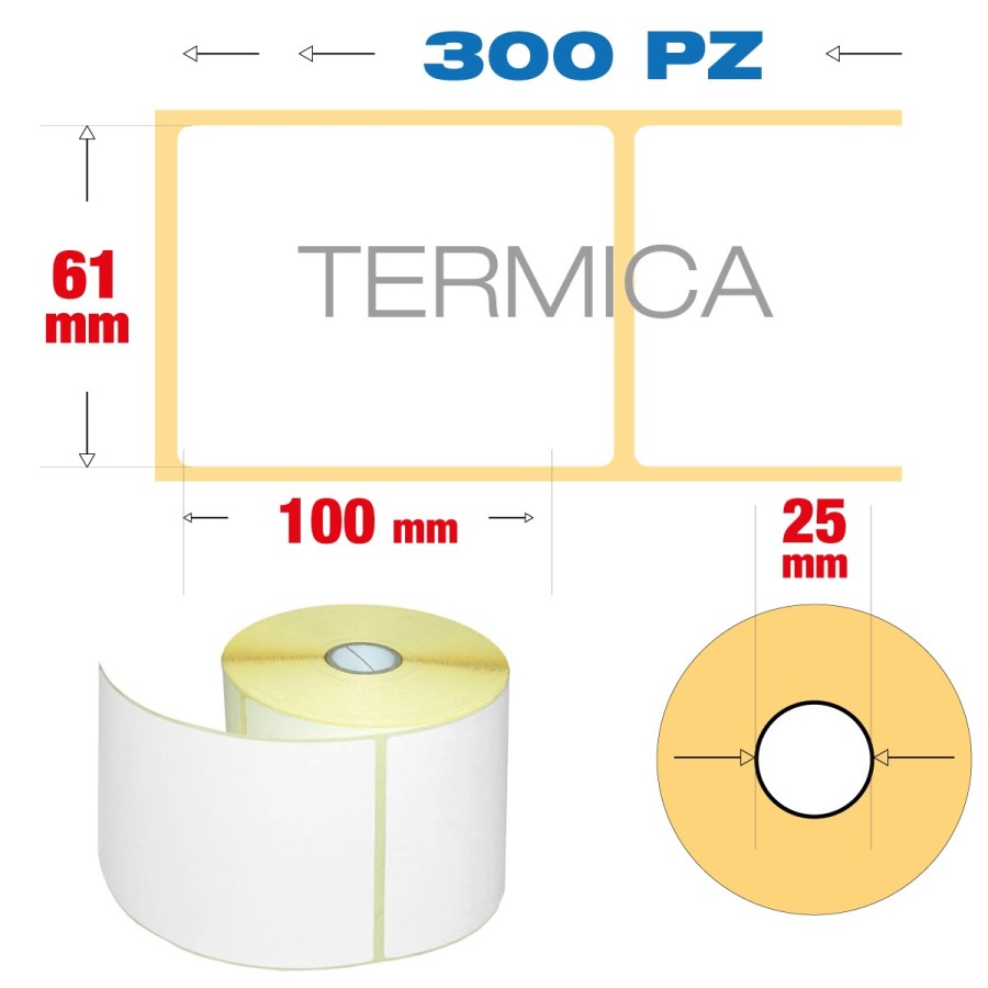 Etichette Termiche 61x100mm (300 pz) Foro 25mm