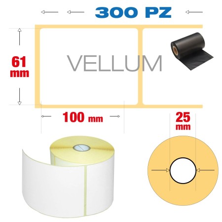 Etichette Vellum 61x100mm (300 pz) Foro 25mm