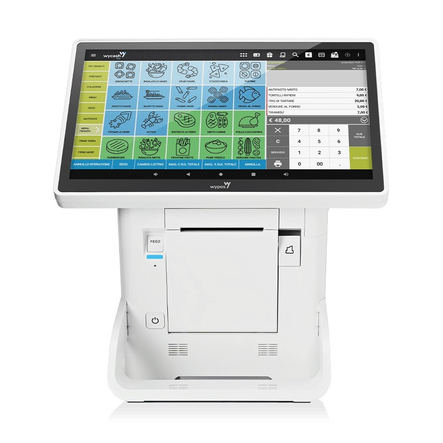 Wycash 1300 Bianco Cassa Touch 13.3" e Stampante 80mm