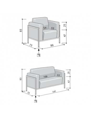 Divano 1/2 posti con struttura in tubolare quadrato verniciato Domus