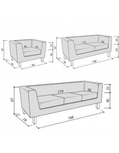 Divano 1/2/3 posti con piedini cromati Set