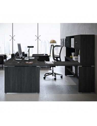 Ufficio completo composto da scrivania, appendice, consolle base con sopralzo e cassettiera Kamos
