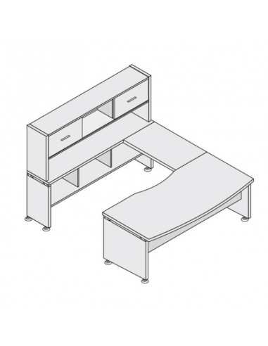 Ufficio completo composto da scrivania, appendice, consolle base con sopralzo e cassettiera Kamos